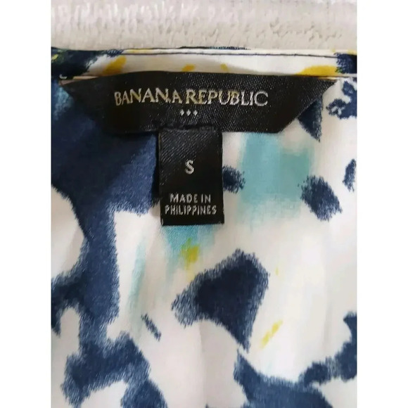 Banana Republic Womens Blouse Adult Small Blue Yellow Flowers - Picture 12 of 12